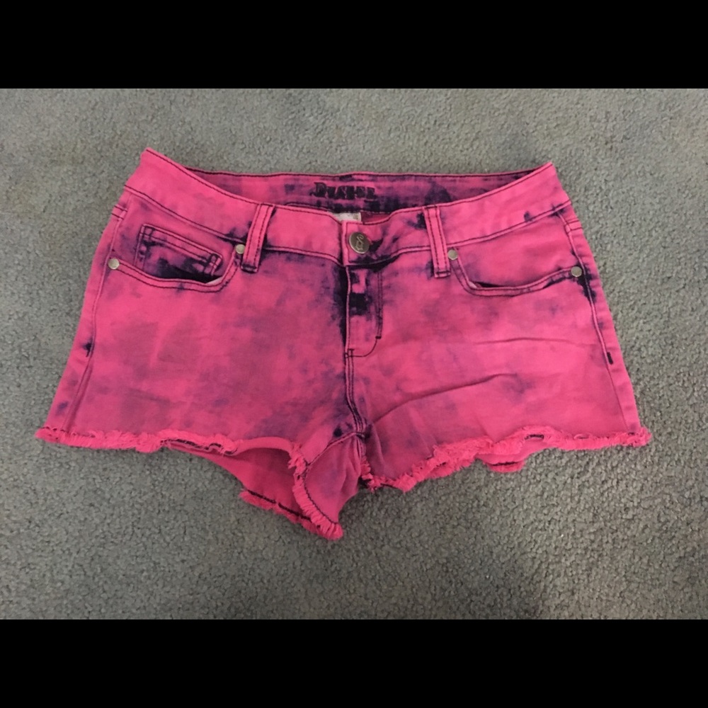 NWOT Pink and blue acid wash denim shorts